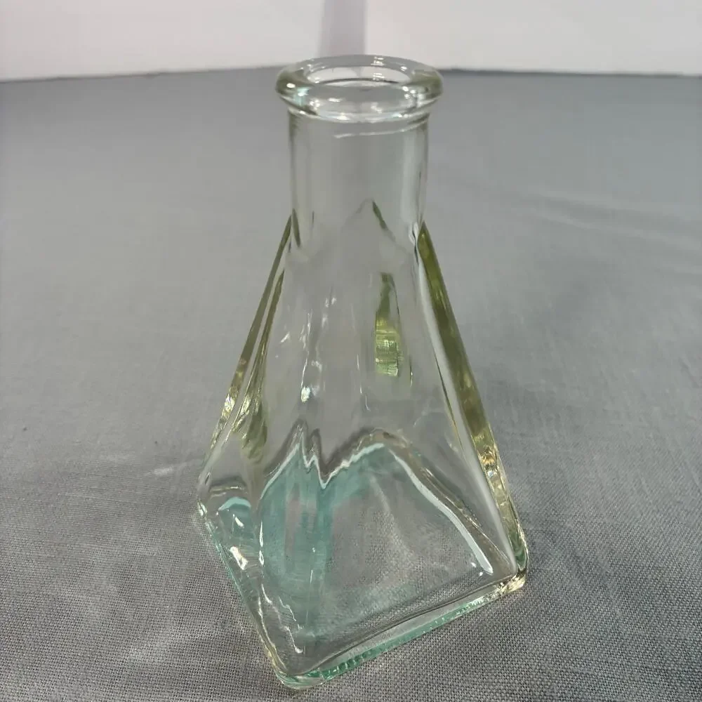 Vintage Clear Glass Bud Vase Square Pyramid Base Mid Century Modern 5 Inch Tall